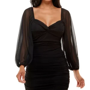 Vestido de manga transparente con escote en V fruncido para jóvenes