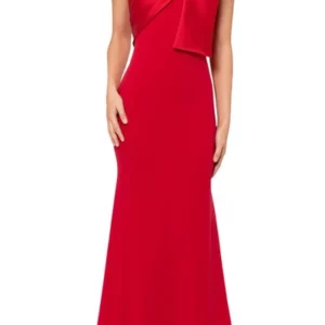 Vestido de sirena de crepé con lazo y un solo hombro en rojo