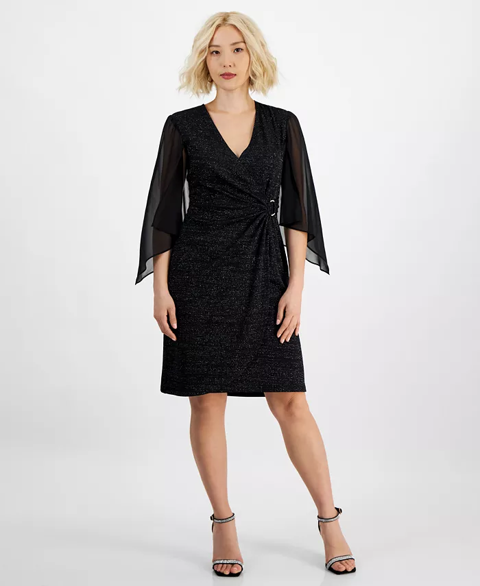 29410434_fpx Vestido pequeño de punto metalizado con mangas de ángel - Image 1