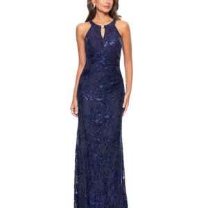 Vestido de mujer Betsy & Adam con cuello halter y lentejuelas florales