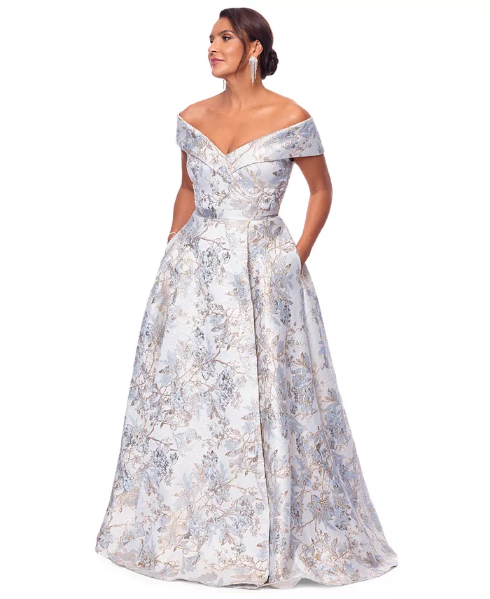 31721662_fpx Vestido pequeño de jacquard metalizado con hombros descubiertos - Image 1