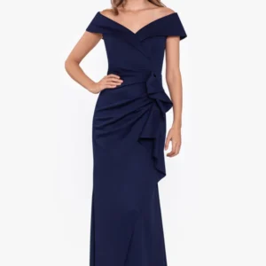 Vestido largo de crepé de buceo con hombros descubiertos "Patti"