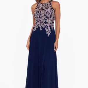 Vestido de gasa con corpiño adornado de Betsy & Adam