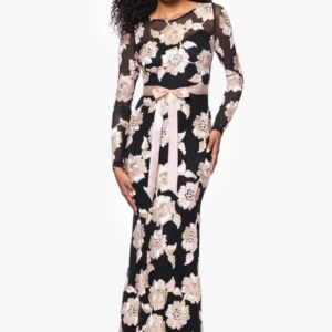 Vestido Juliana de malla soutache con mangas largas y largo hasta el suelo