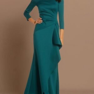 Vestido de Madre de la Novia con Corte en A, Elegante Vestido de Fiesta con Escote Redondo, Largo hasta el Tobillo, Encaje de Satén, Mangas 3/4 y Volantes 2025