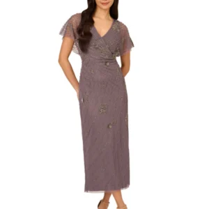 Vestido largo con mangas onduladas y cuentas para mujer de Adrianna Papell