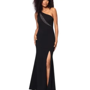 Vestido de mujer con abertura alta y adornos de diamantes de imitación en negro y gris plomo